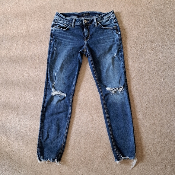 Silver Jeans Women's Boyfriend Jeans Size 29 Ankle Length Denim Distressed Blue - Picture 1 of 15